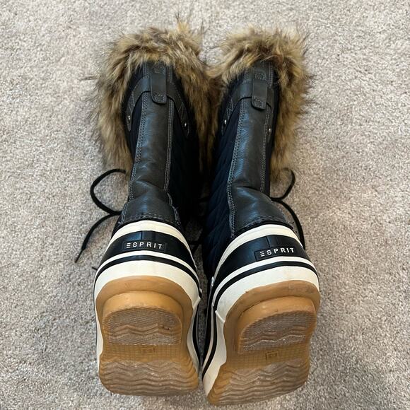 Esprit Women's Evelyn Tall Insulated Snow Boot with Fur‎ Black Brown Size 8 M - Picture 6 of 7